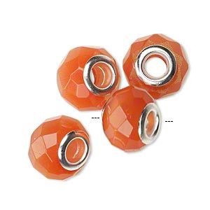 Pandora/Troll Compatible Orange cat-eye Faceted Bead
